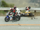 Yamaha Crash, Vorderrad eingeklappt, Leitplanke, vor den Cops